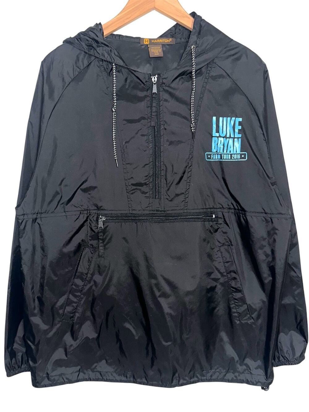 Luke Bryan Farm Tour 2016 Harriton Black Anorak Hooded Windbreaker Rain Jacket M